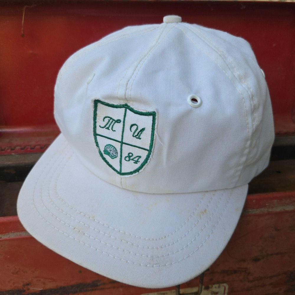 VTG Harvard Hat White N. Rice OSFA 1984 Shield Crest Snapback Baseball Cap USA